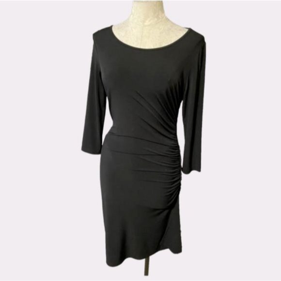Michael Kors Dress Black 6 Stretch 3/4 Long Sleeve Side Zip Ruched Side Zipper - Picture 1 of 6